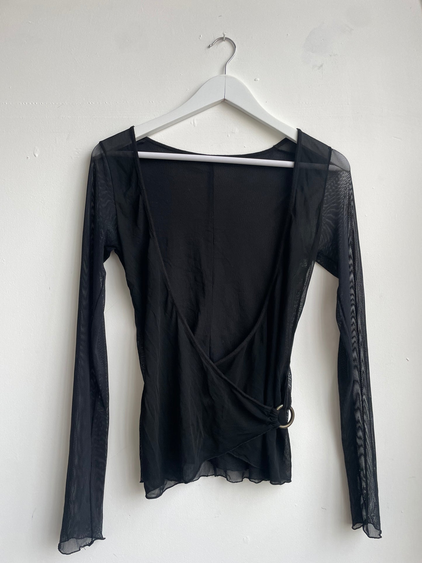 Black Mesh Wrap Blouse