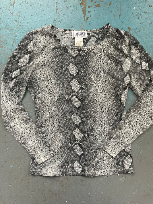 Snakeskin Long Sleeve Mesh Top - Small