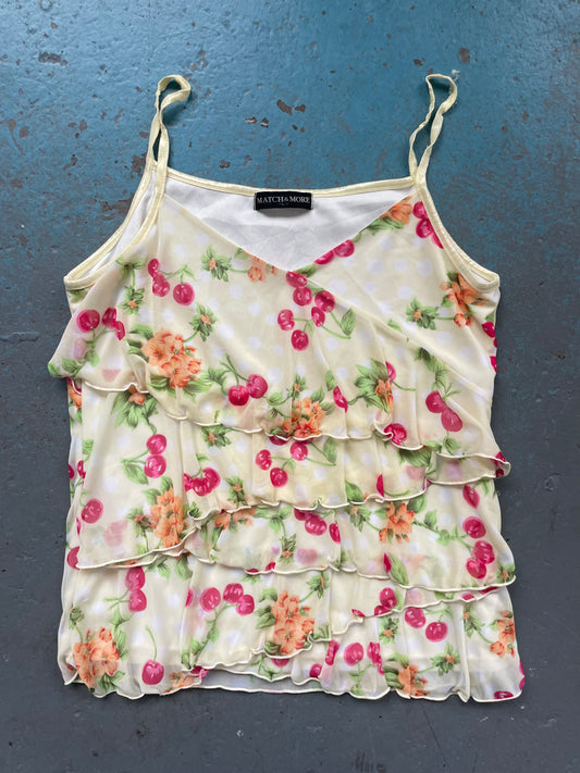 Cherry Print Ruffle Cami - Small