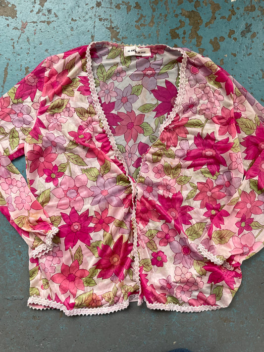 Pink Floral Mesh Cardigan