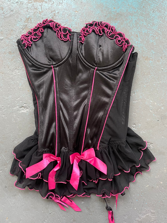 Black and Pink Ruffle Corset - XS