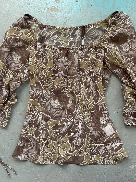 Brown Paisley Milkmaid Blouse - UK 10