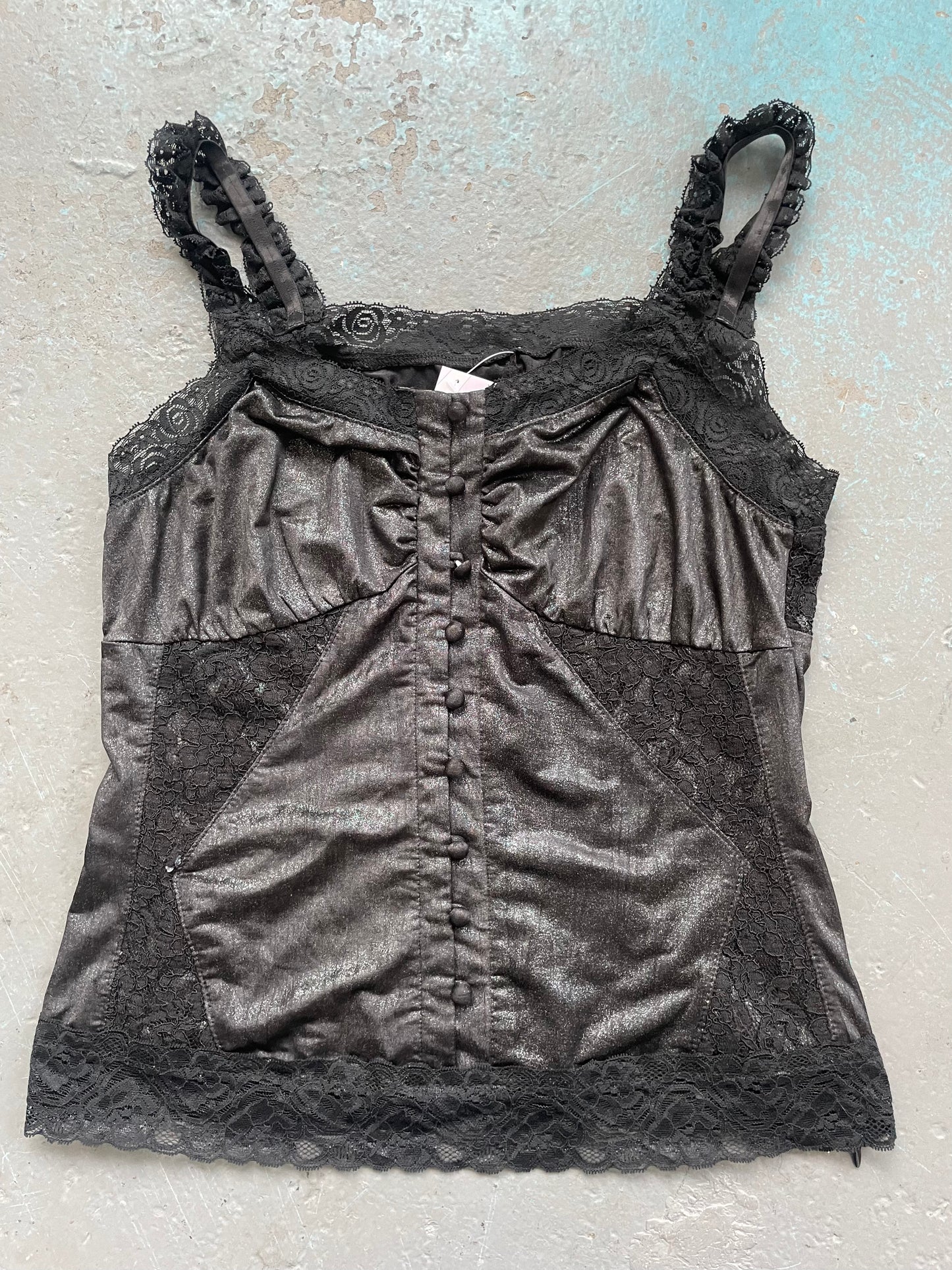 Black Lace Trim Vest - Small