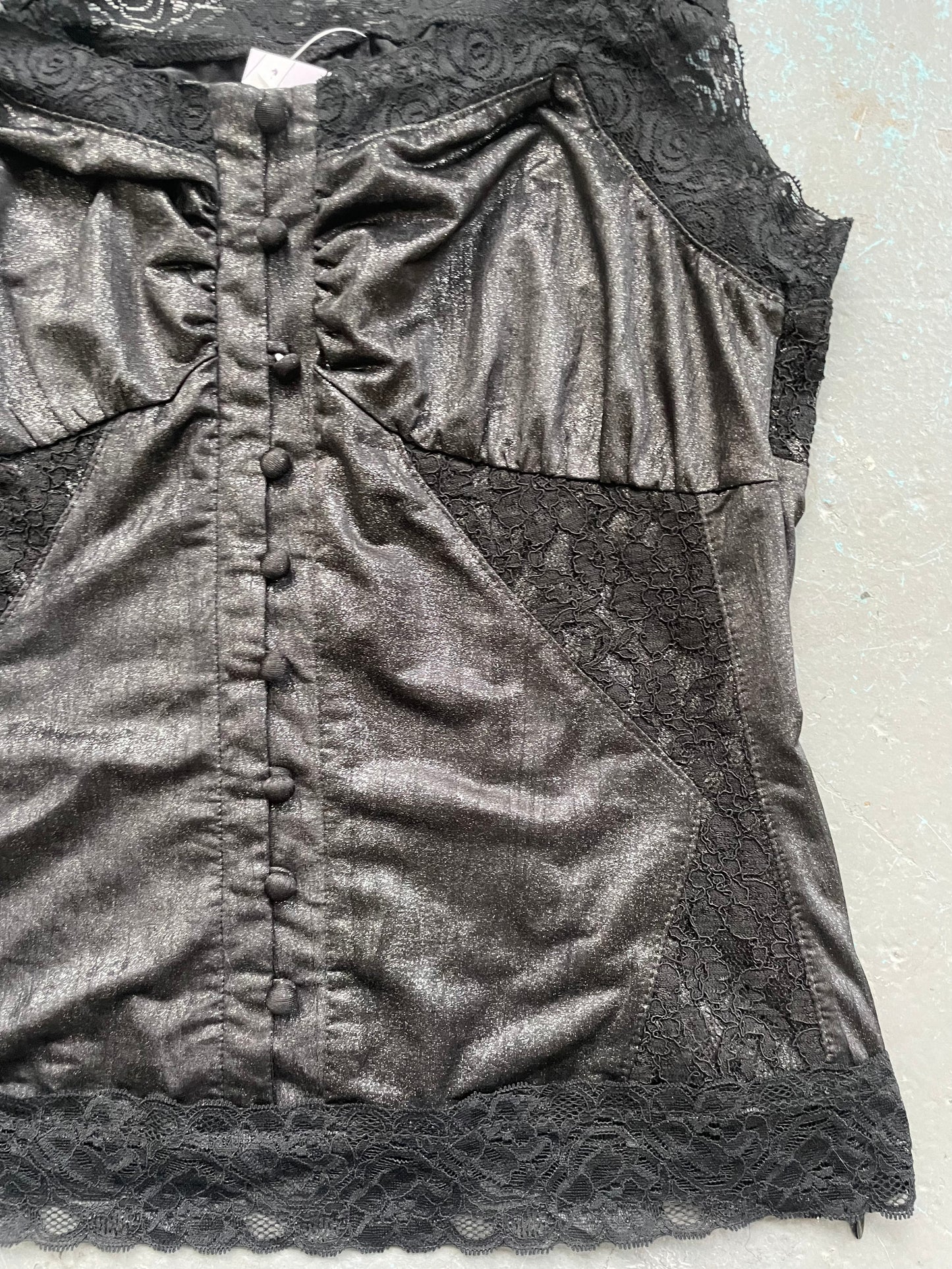 Black Lace Trim Vest - Small