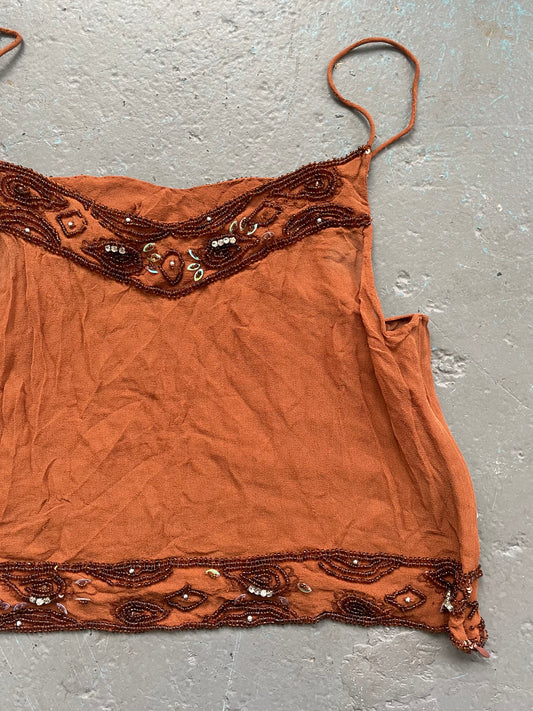 Brown Sheer Beaded Cami - M