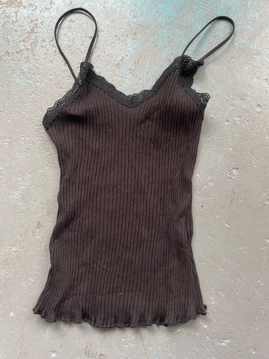 Black Lace Trimmed Vest - Small