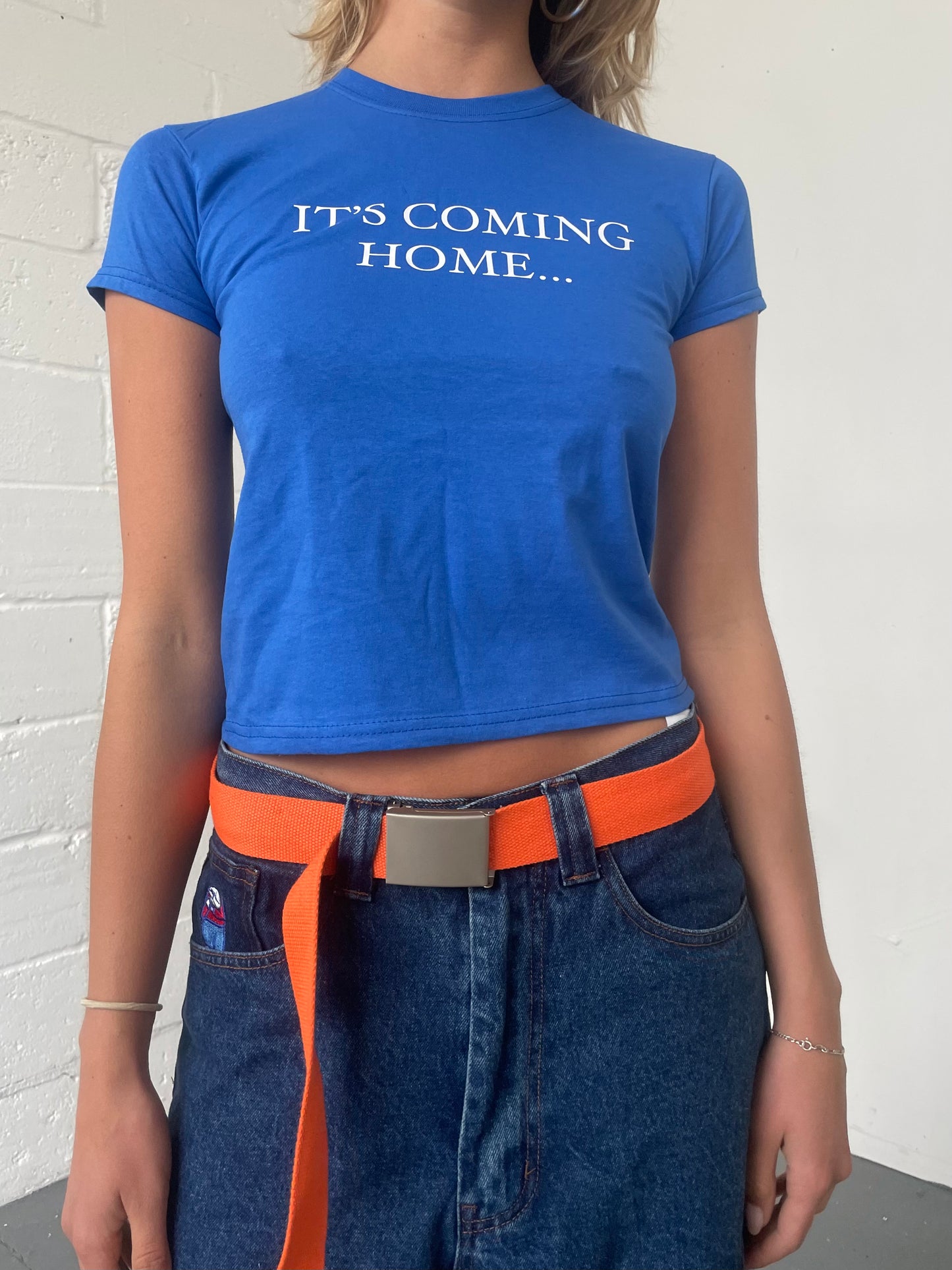 It's Coming Home Baby Tee Blue