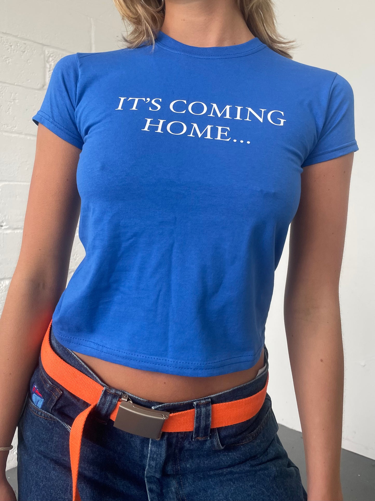 It's Coming Home Baby Tee Blue