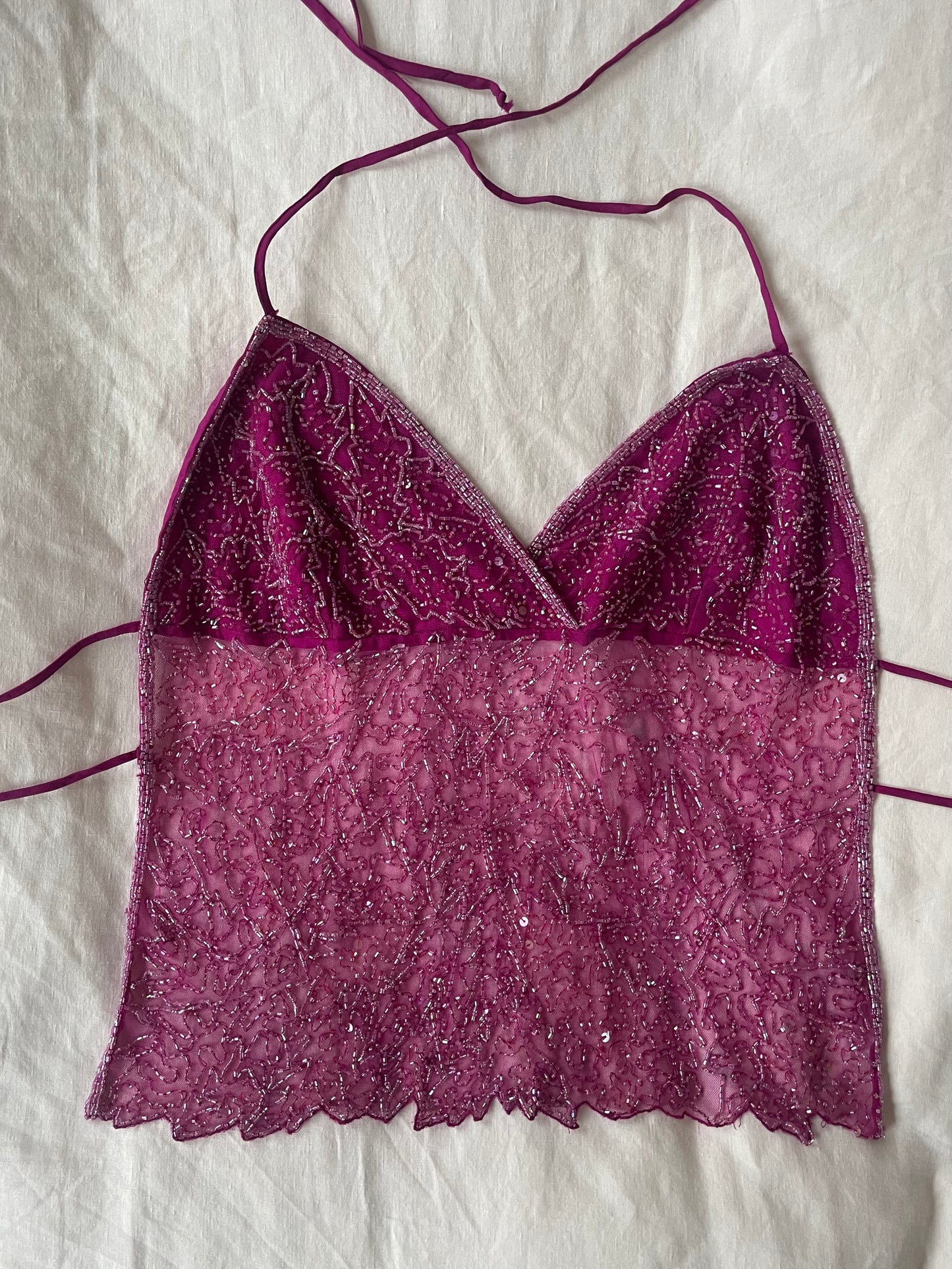 00s Beaded Backless Top - Dark Pink