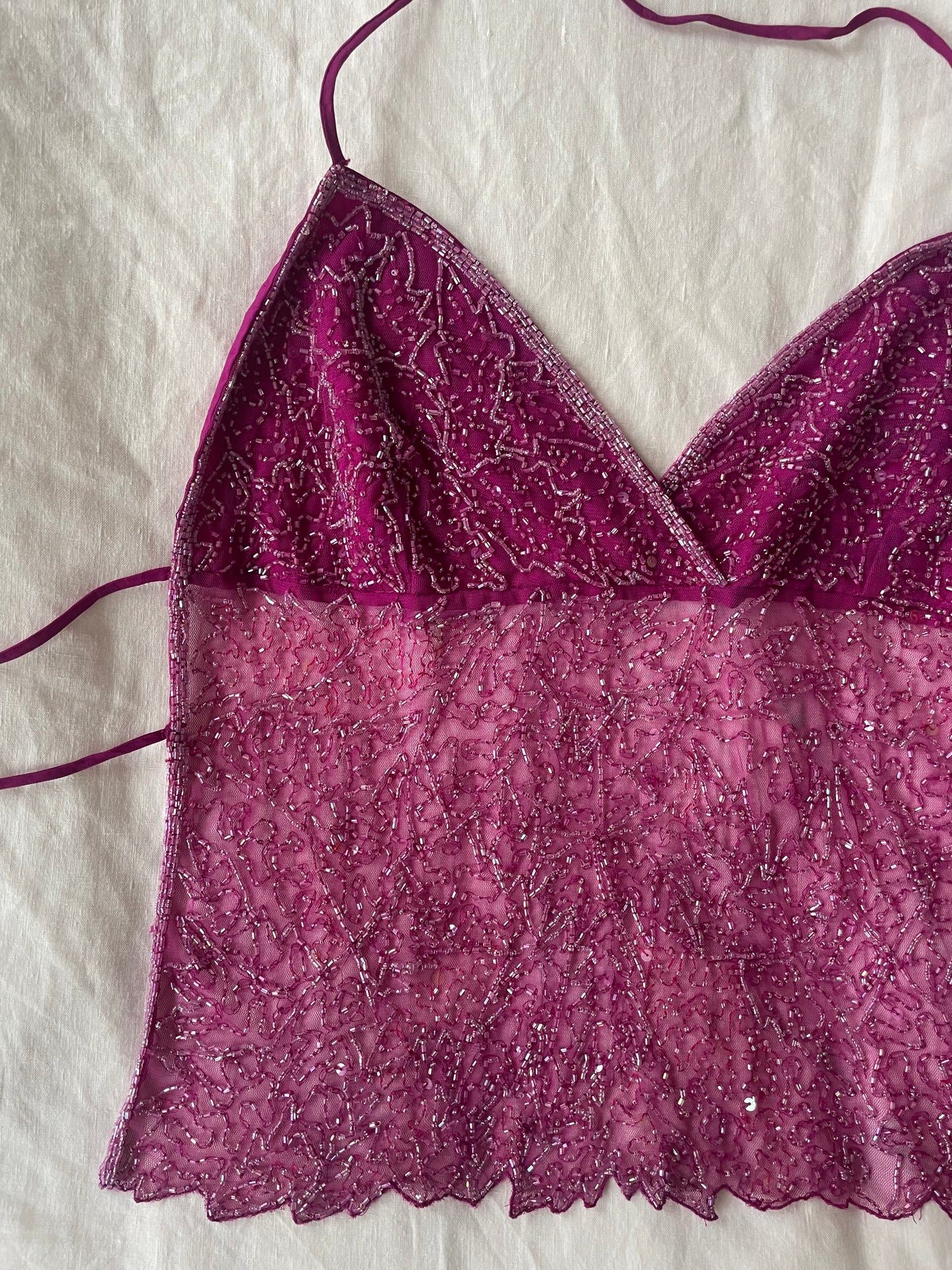 00s Beaded Backless Top - Dark Pink