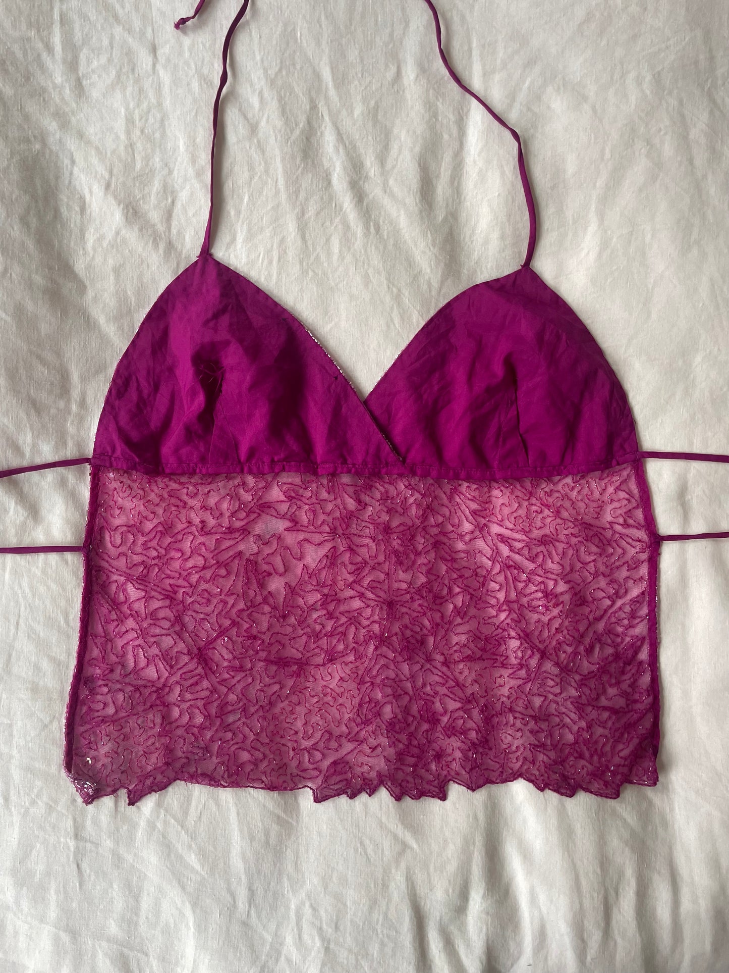 00s Beaded Backless Top - Dark Pink