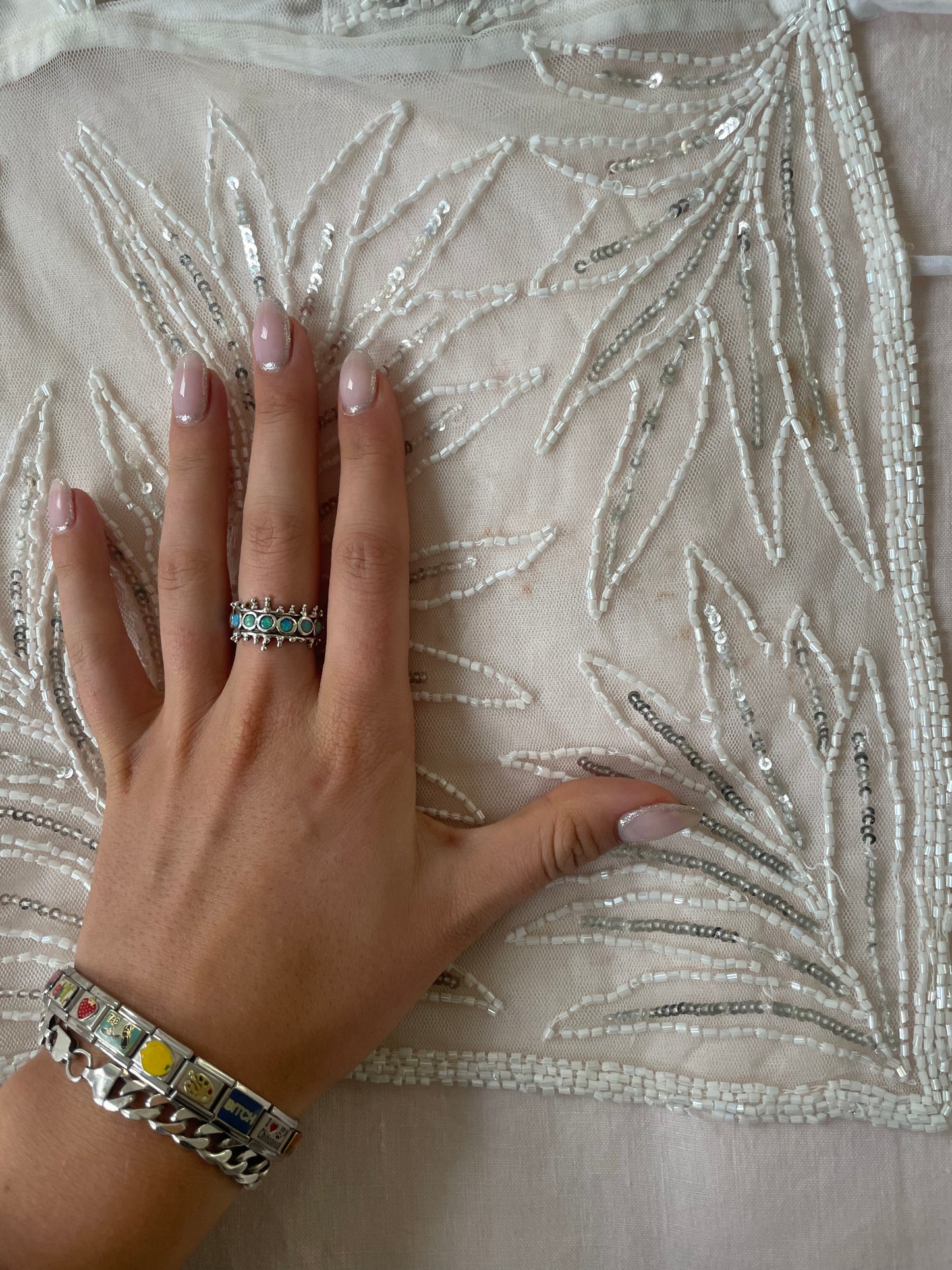 00s Beaded Backless Top - White and Silver