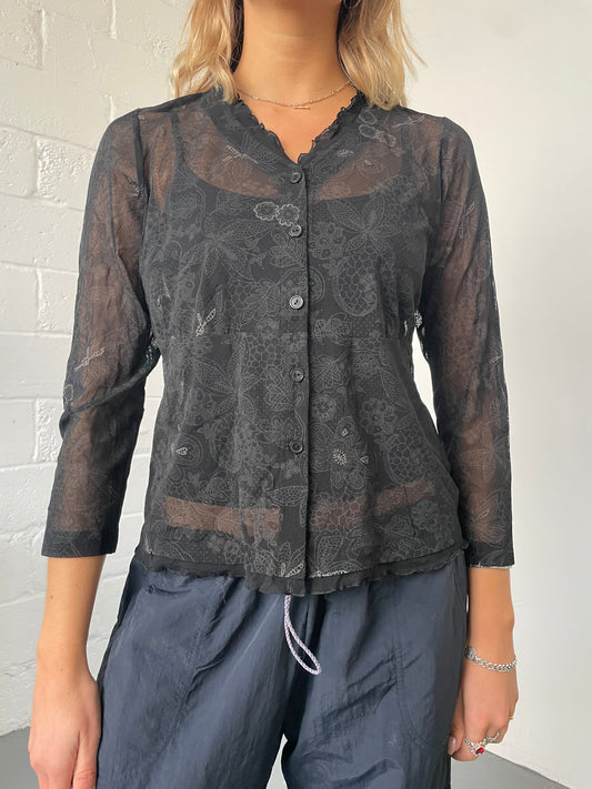 Black Mesh Paisley Shirt