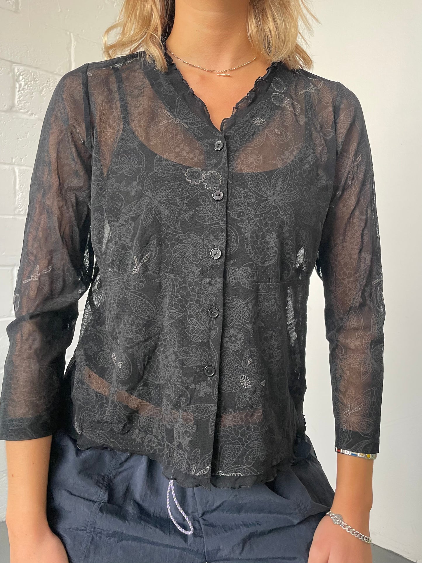 Black Mesh Paisley Shirt