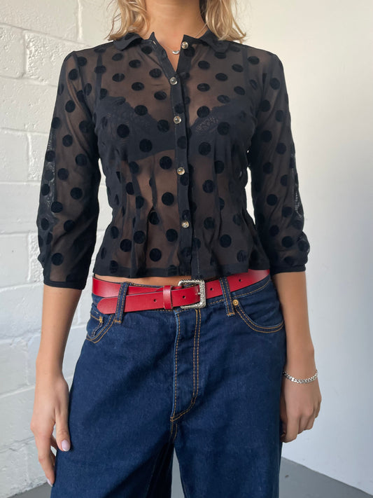 Black Mesh Polka Dot Shirt