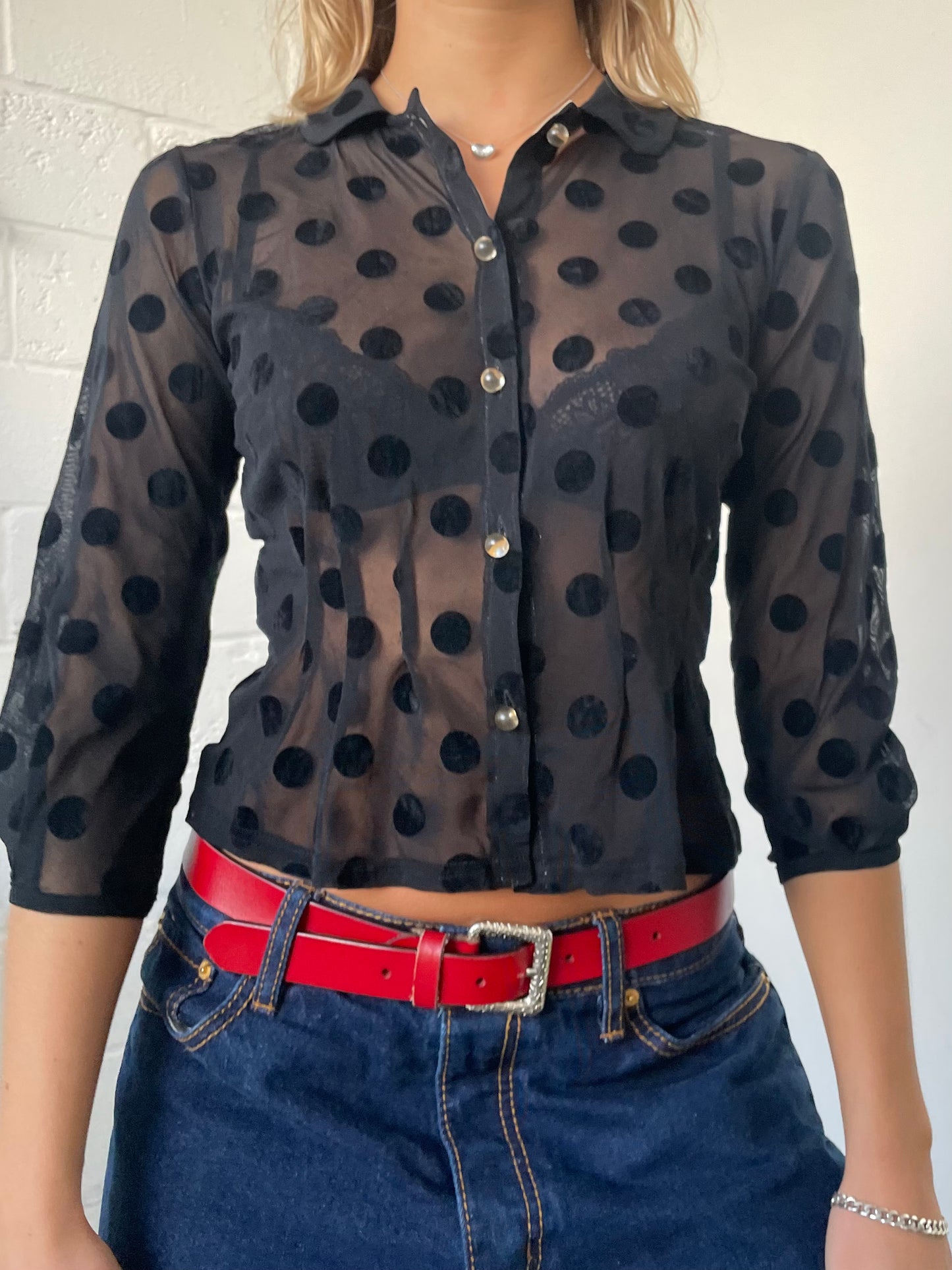 Black Mesh Polka Dot Shirt