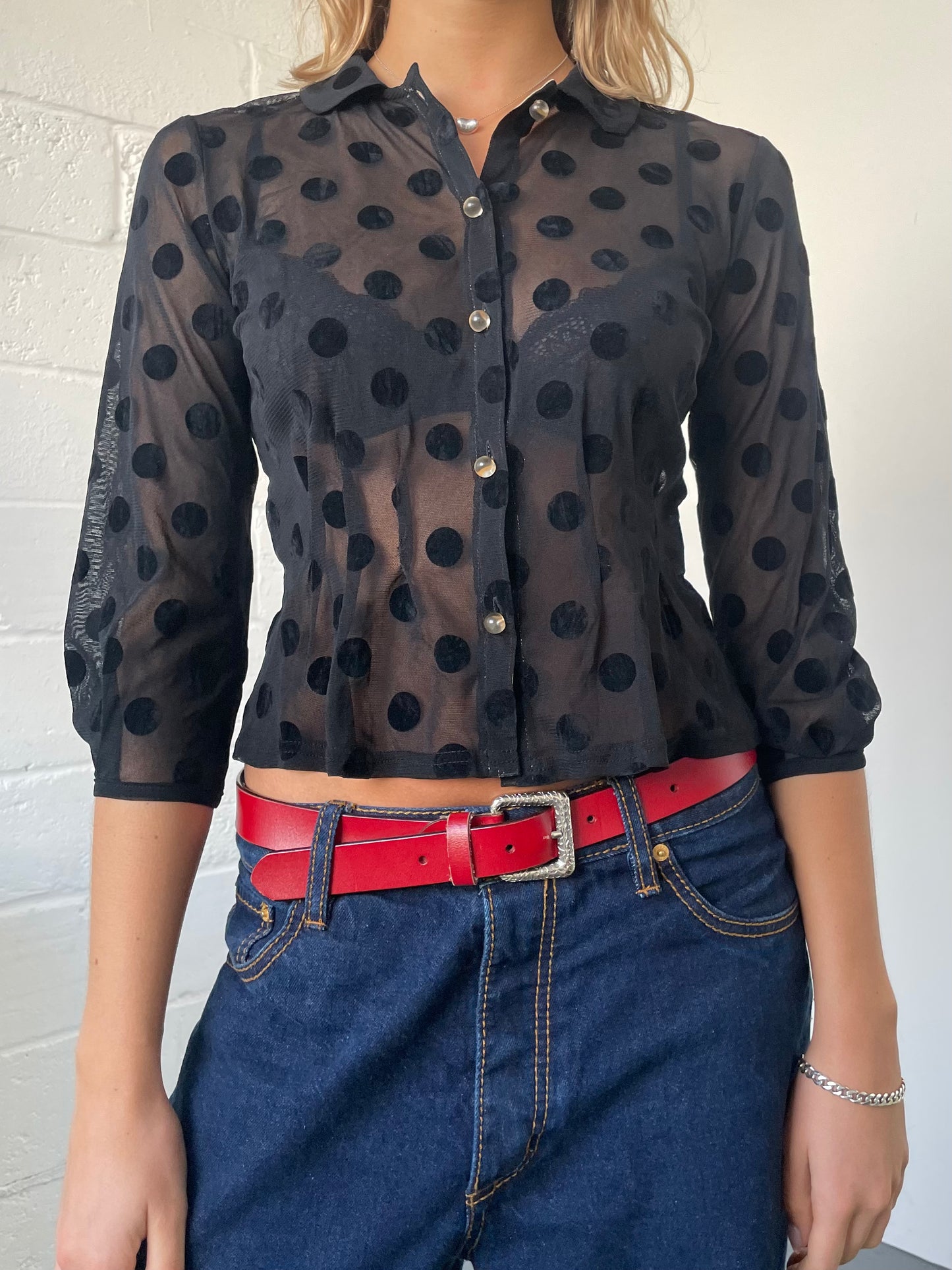 Black Mesh Polka Dot Shirt