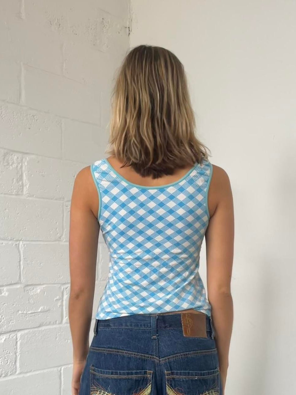 Blue and White Gingham Tank