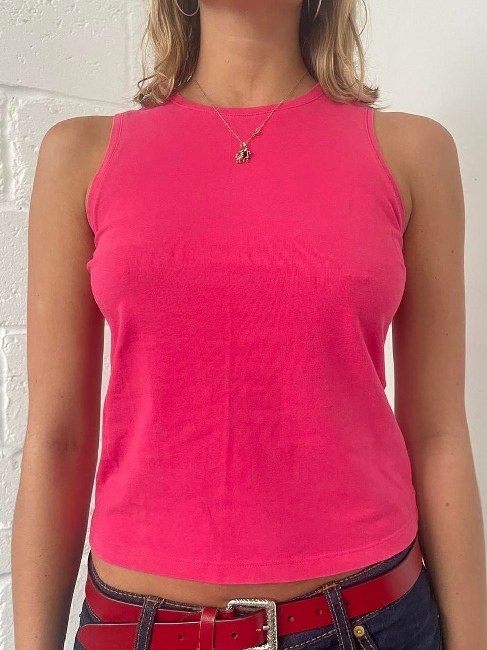 Bright Pink High Neck Tank