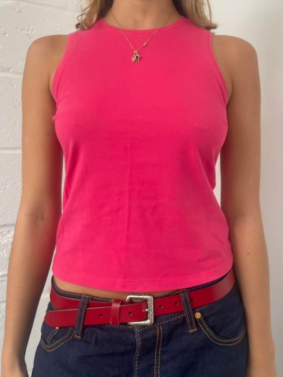 Bright Pink High Neck Tank