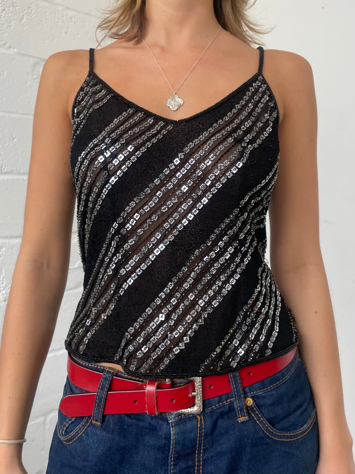 Black and Silver Sequin Cami