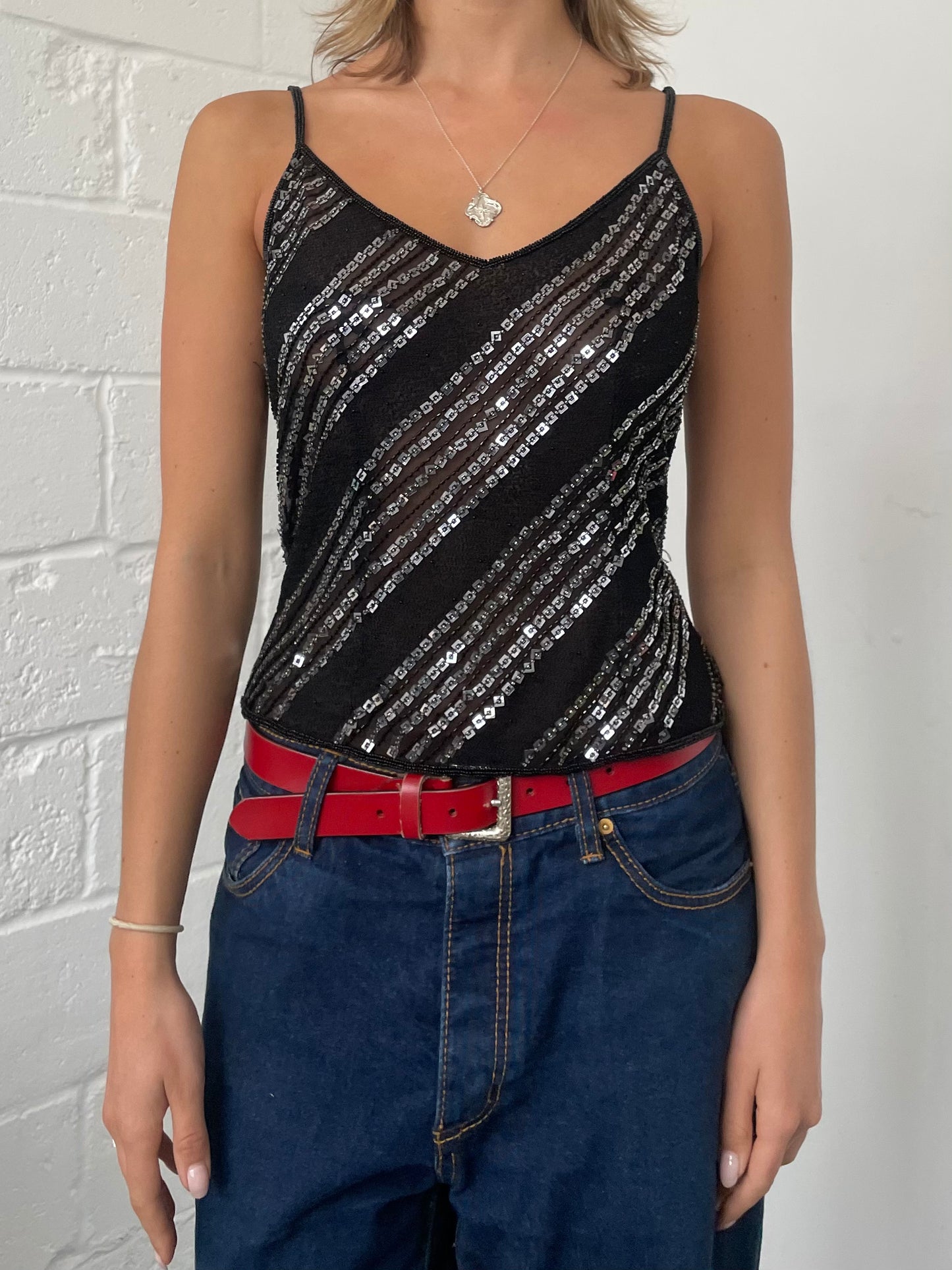 Black and Silver Sequin Cami