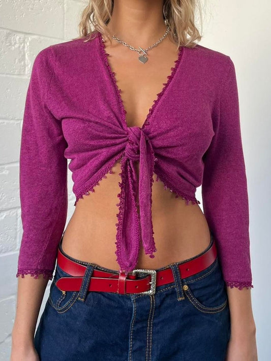 Purple Tie Front Cardigan