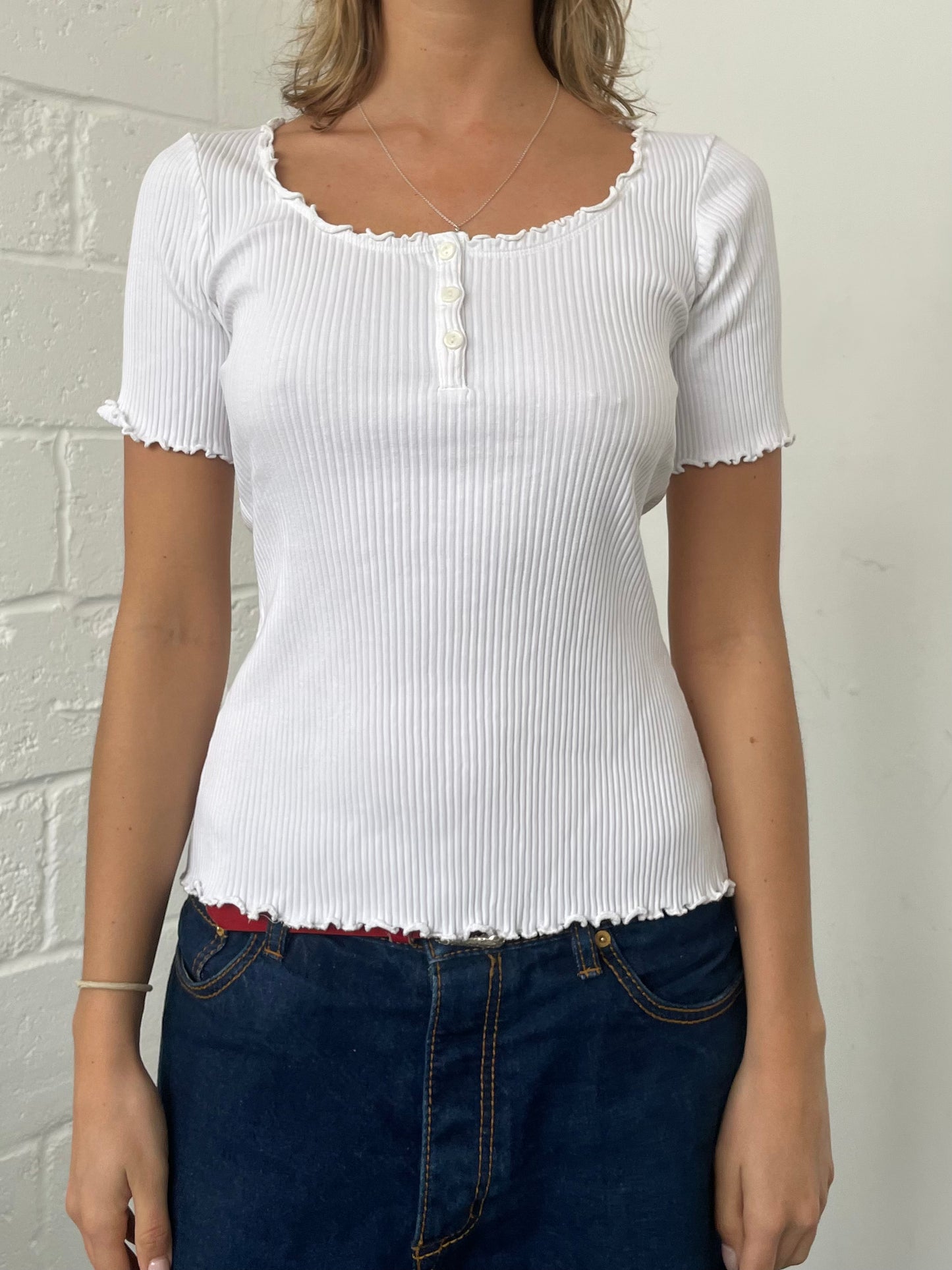 White Ribbed Milkmaid Tee