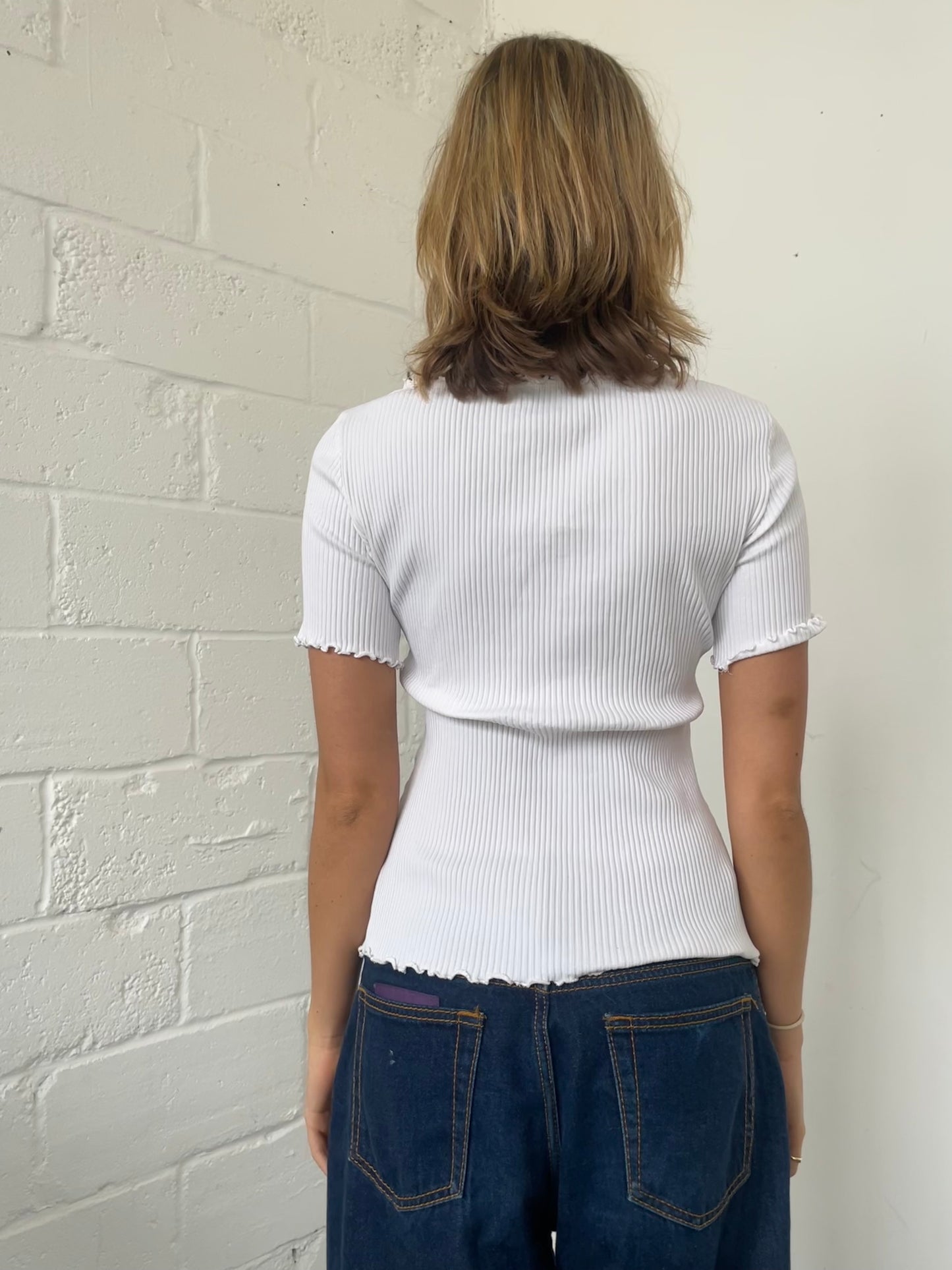 White Ribbed Milkmaid Tee