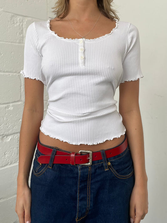 White Ribbed Milkmaid Tee