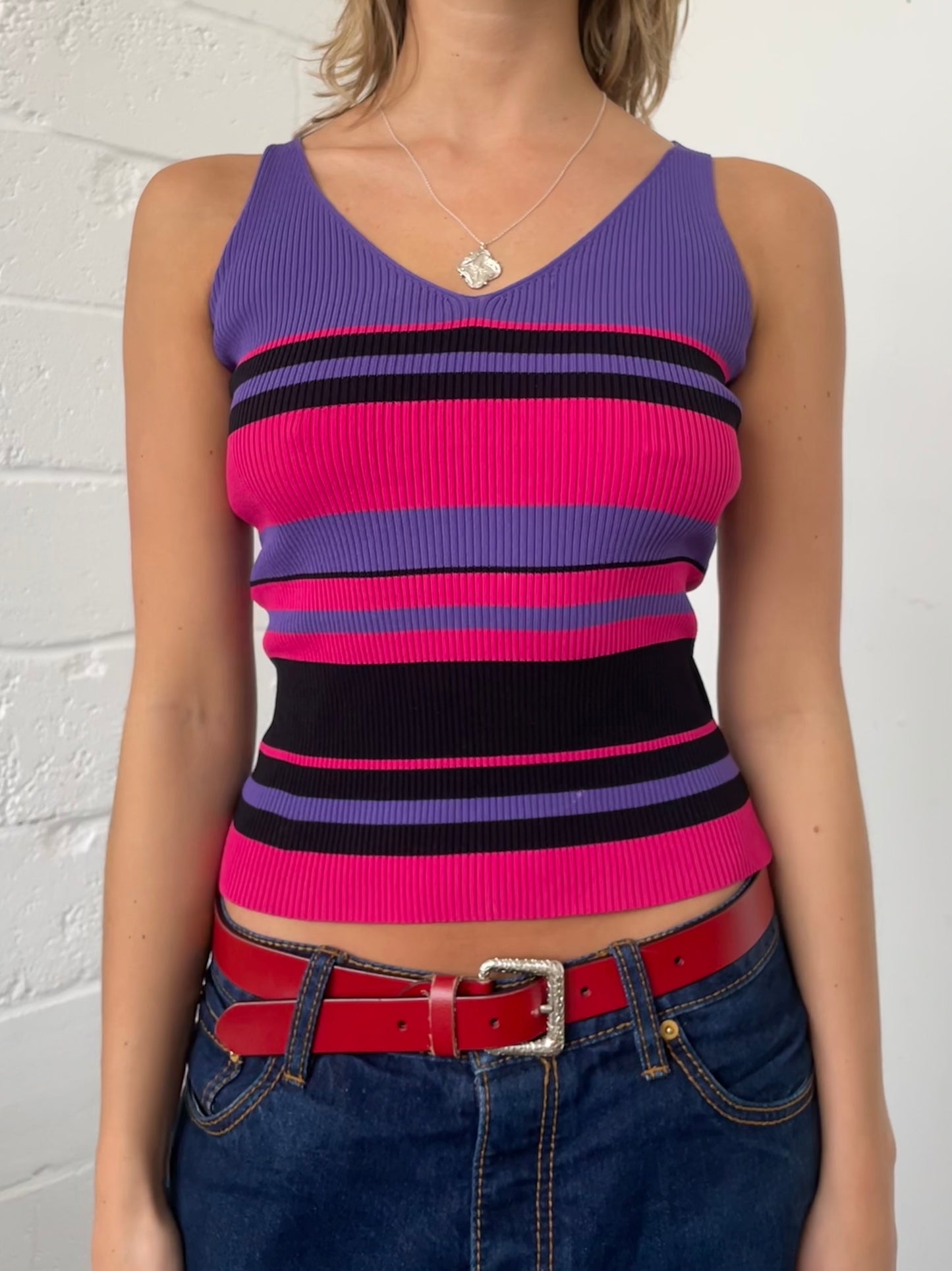 Pink and Purple Stripe Knit Vest