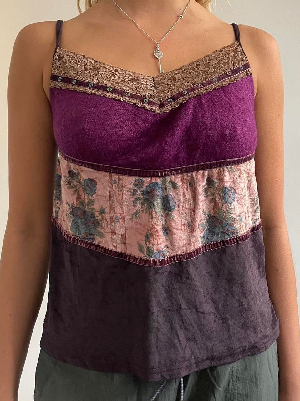 Lace Trimmed Patchwork Cami