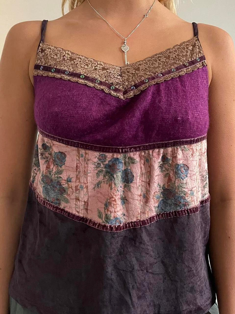 Lace Trimmed Patchwork Cami