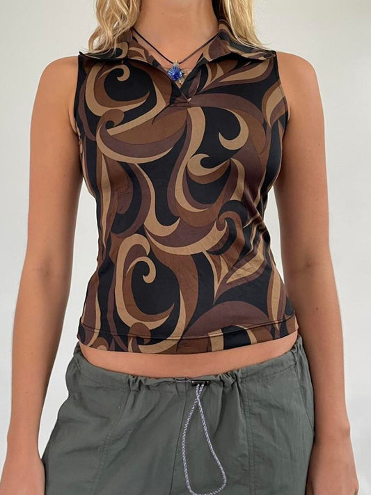 Black and Brown Mod Print Sleeveless Shirt