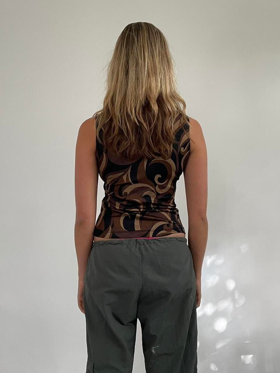 Black and Brown Mod Print Sleeveless Shirt