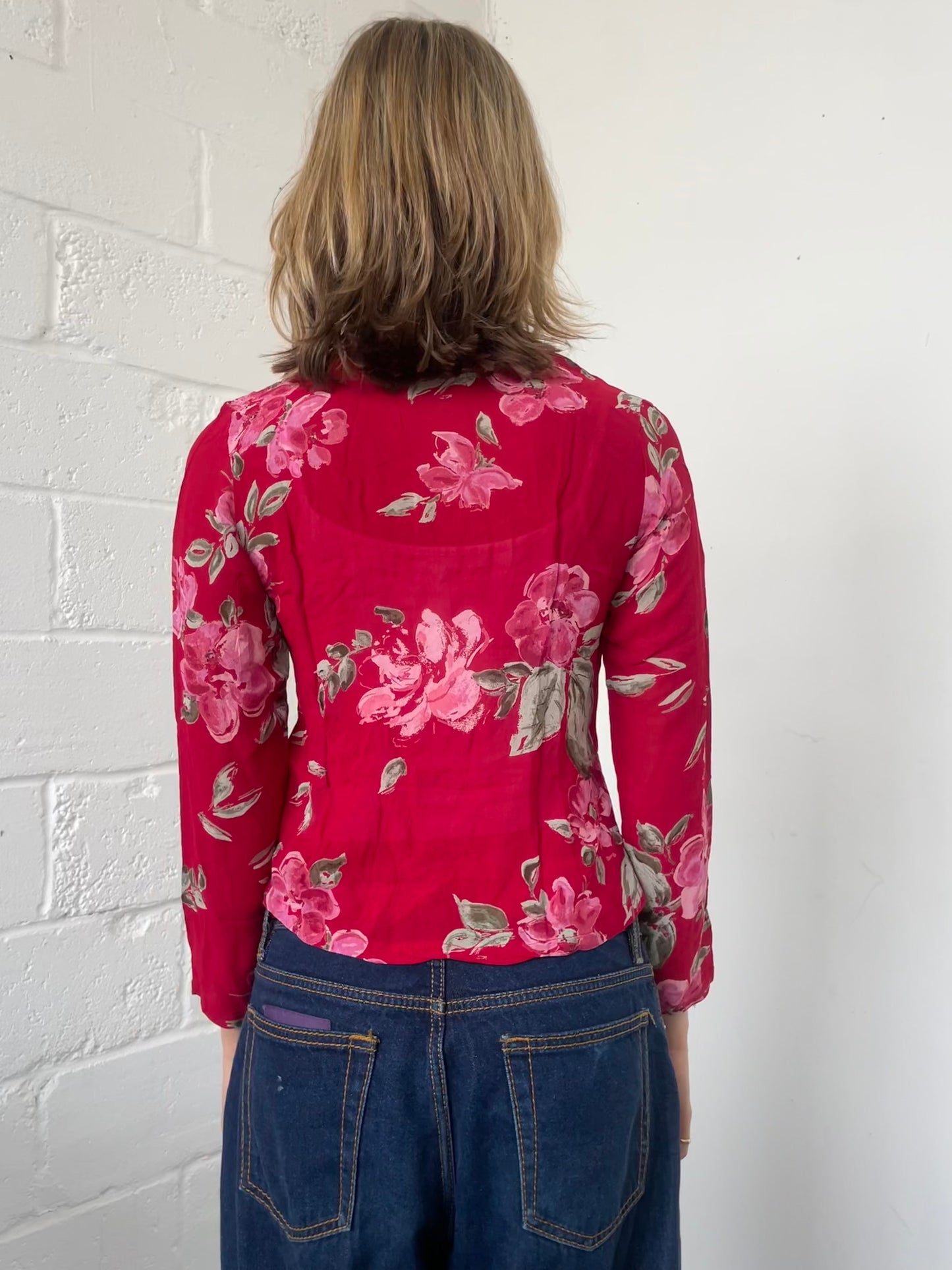 Red Mesh Floral Cardigan