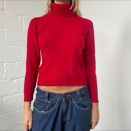 Red Cashmere Roll Neck Jumper