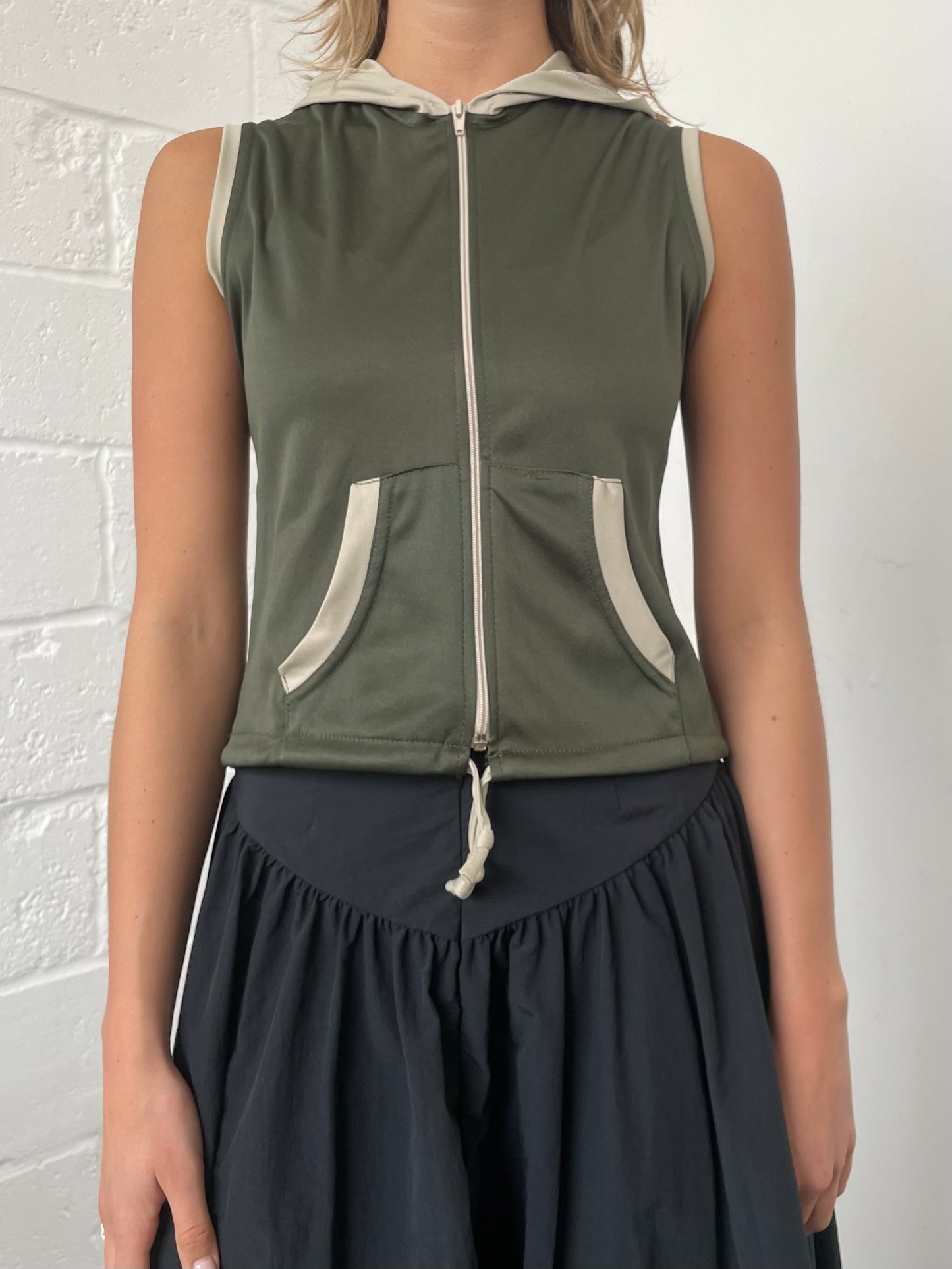 Khaki Sleeveless Hoodie