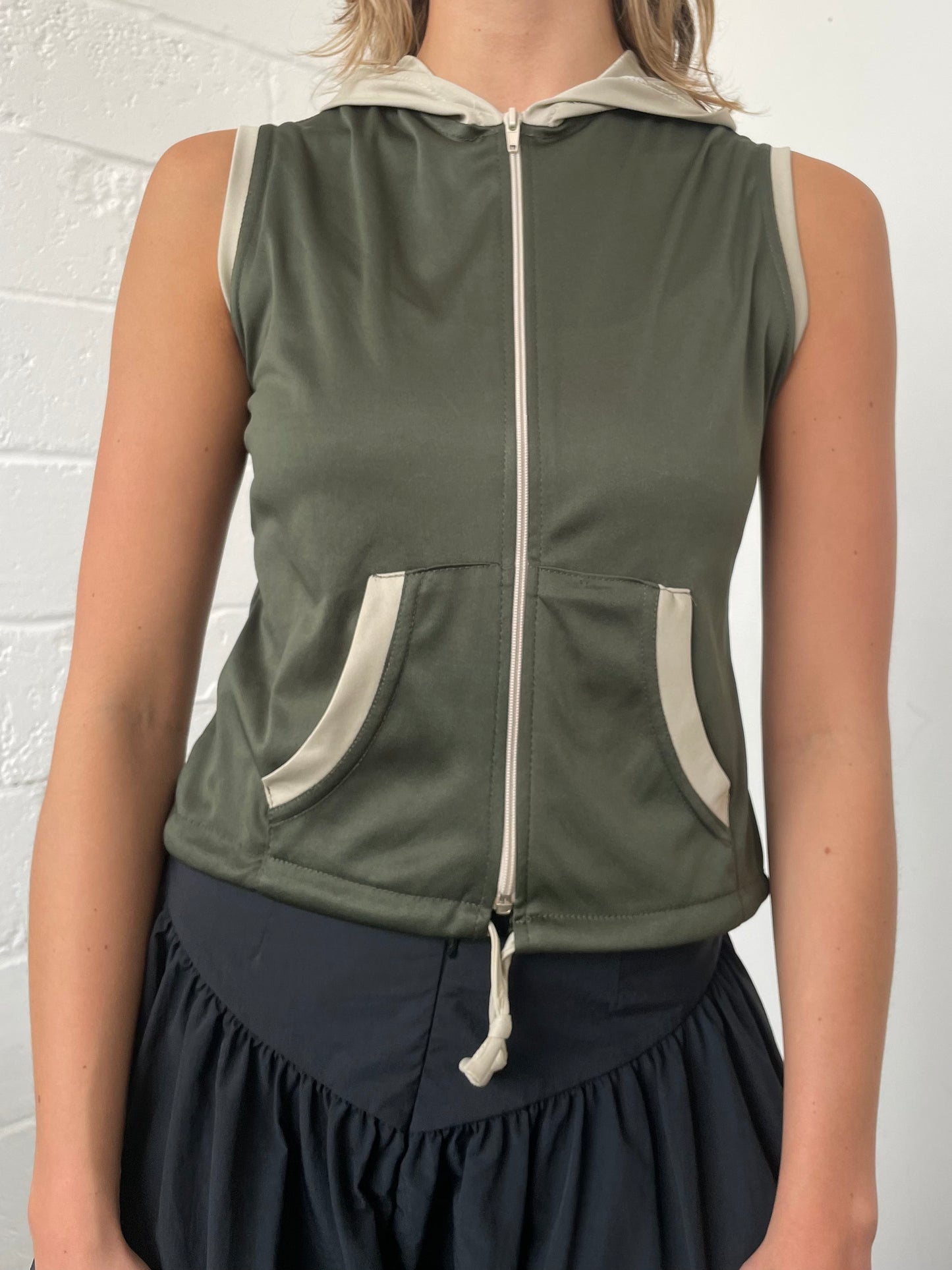 Khaki Sleeveless Hoodie