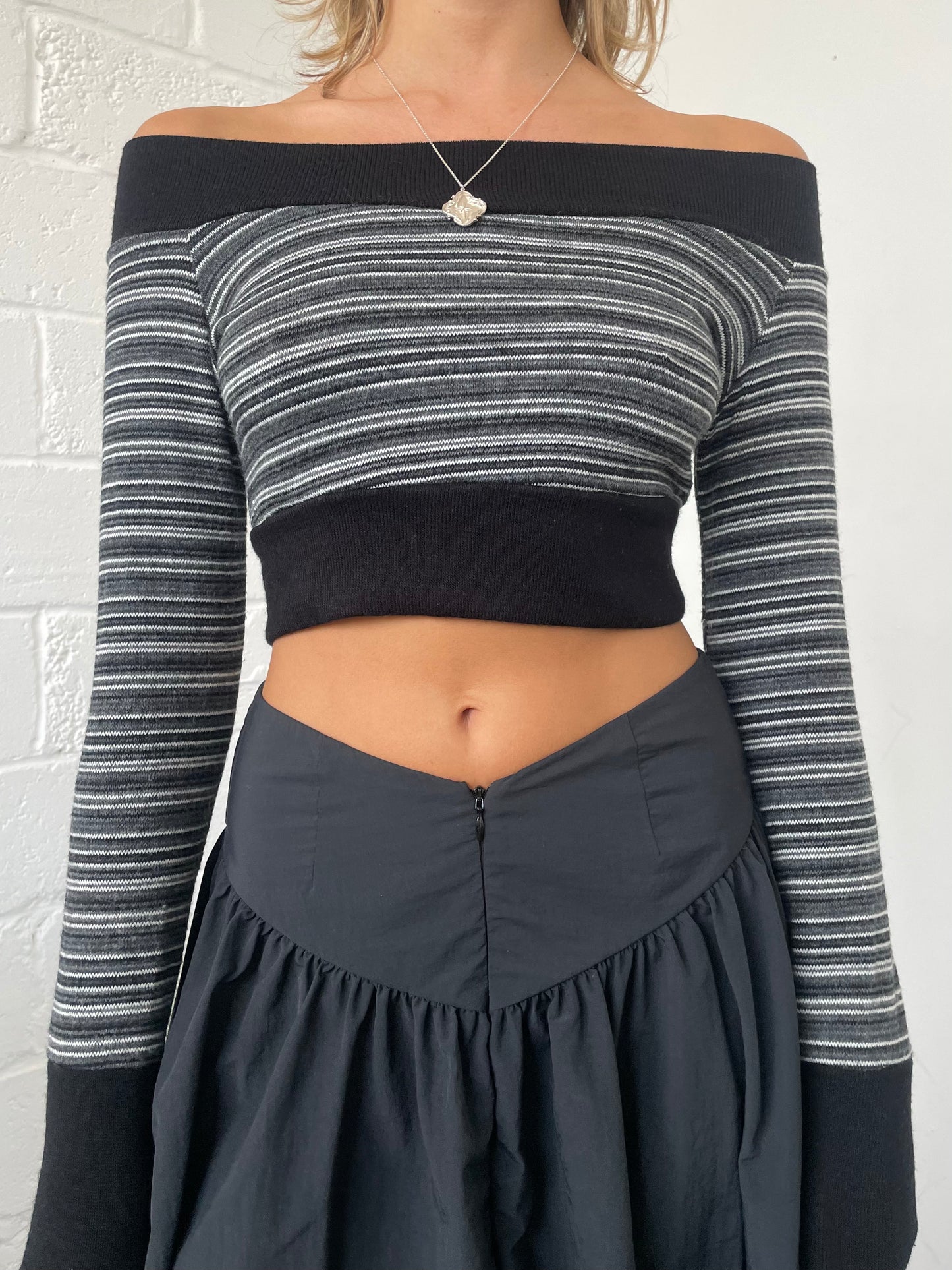 Off the Shoulder Stripe Cropped Jumper