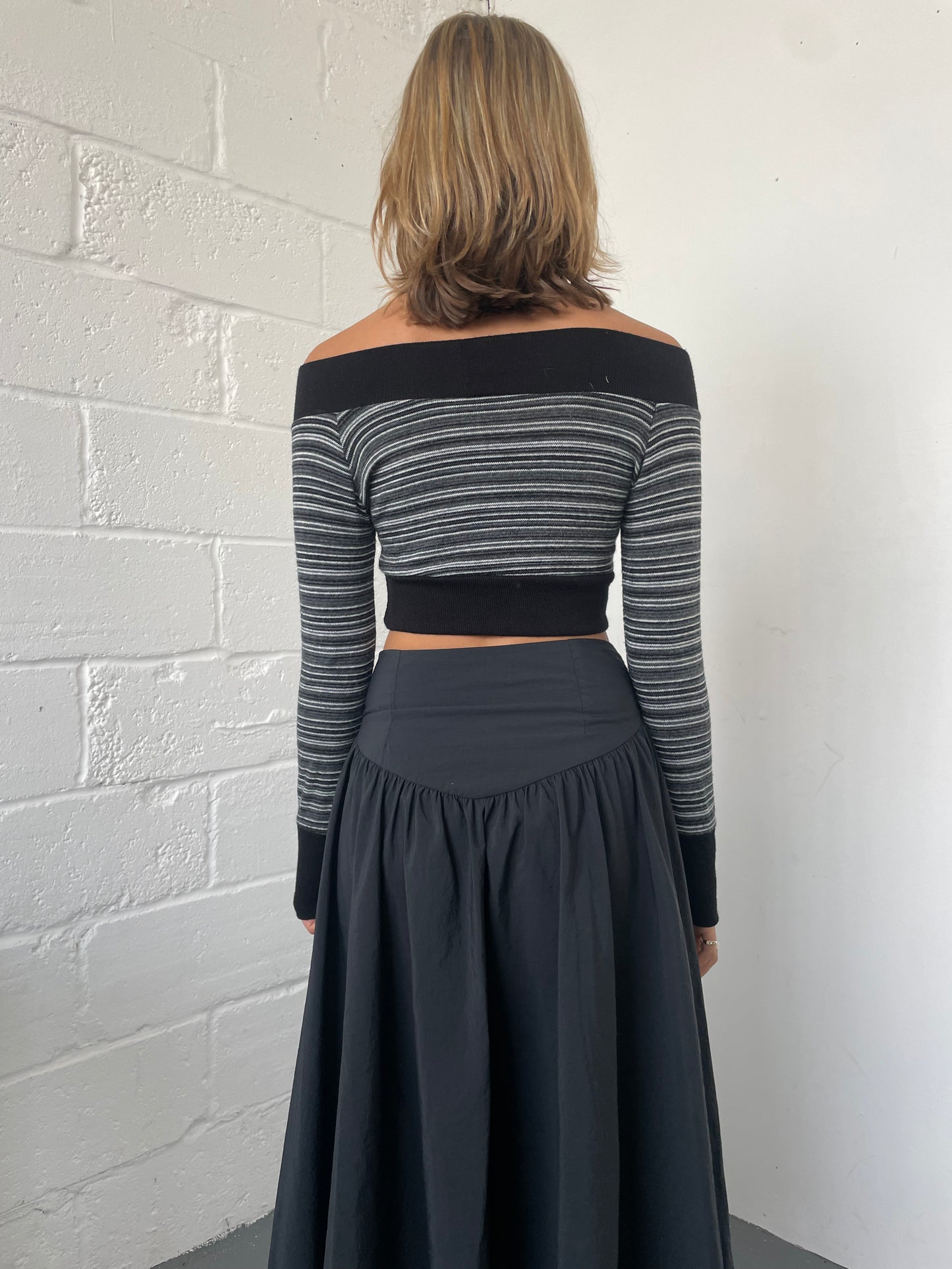 Off the Shoulder Stripe Cropped Jumper