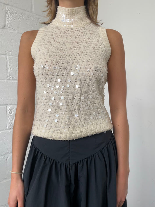 Cream Sleeveless Turtleneck Knit