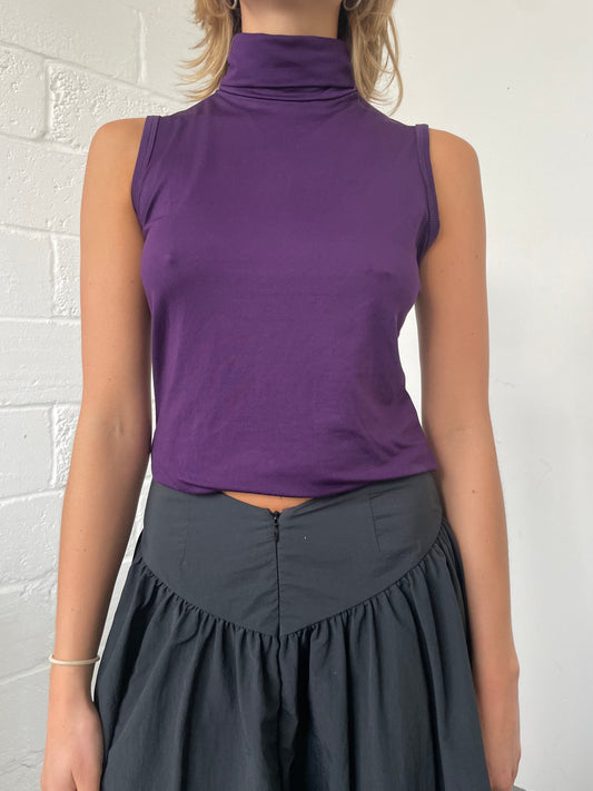 Purple Sleeveless Roll Neck