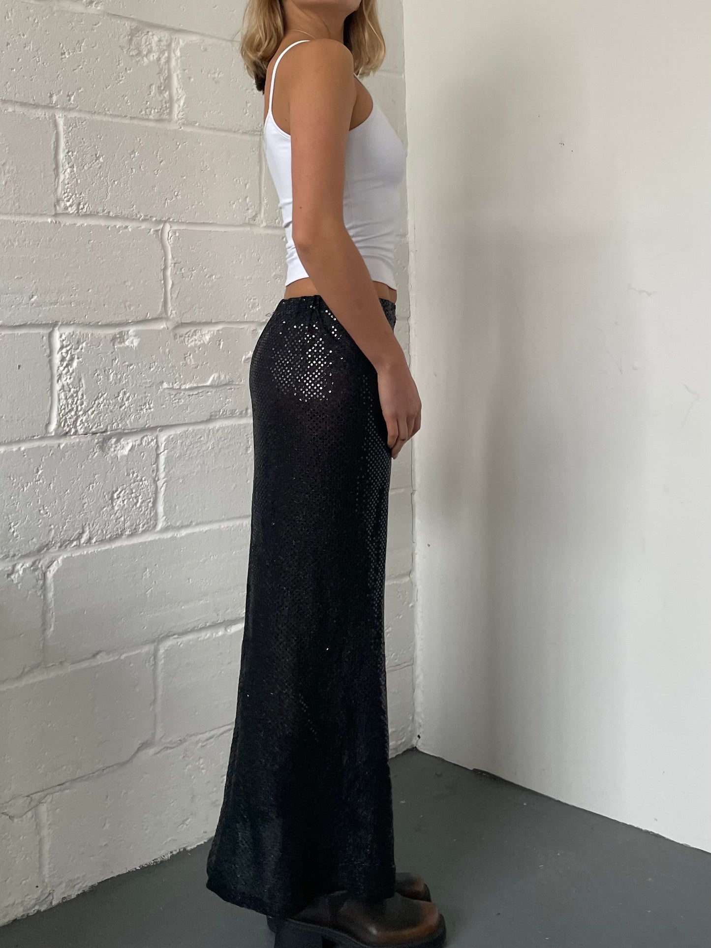 Black Sequin Mesh Maxi Skirt