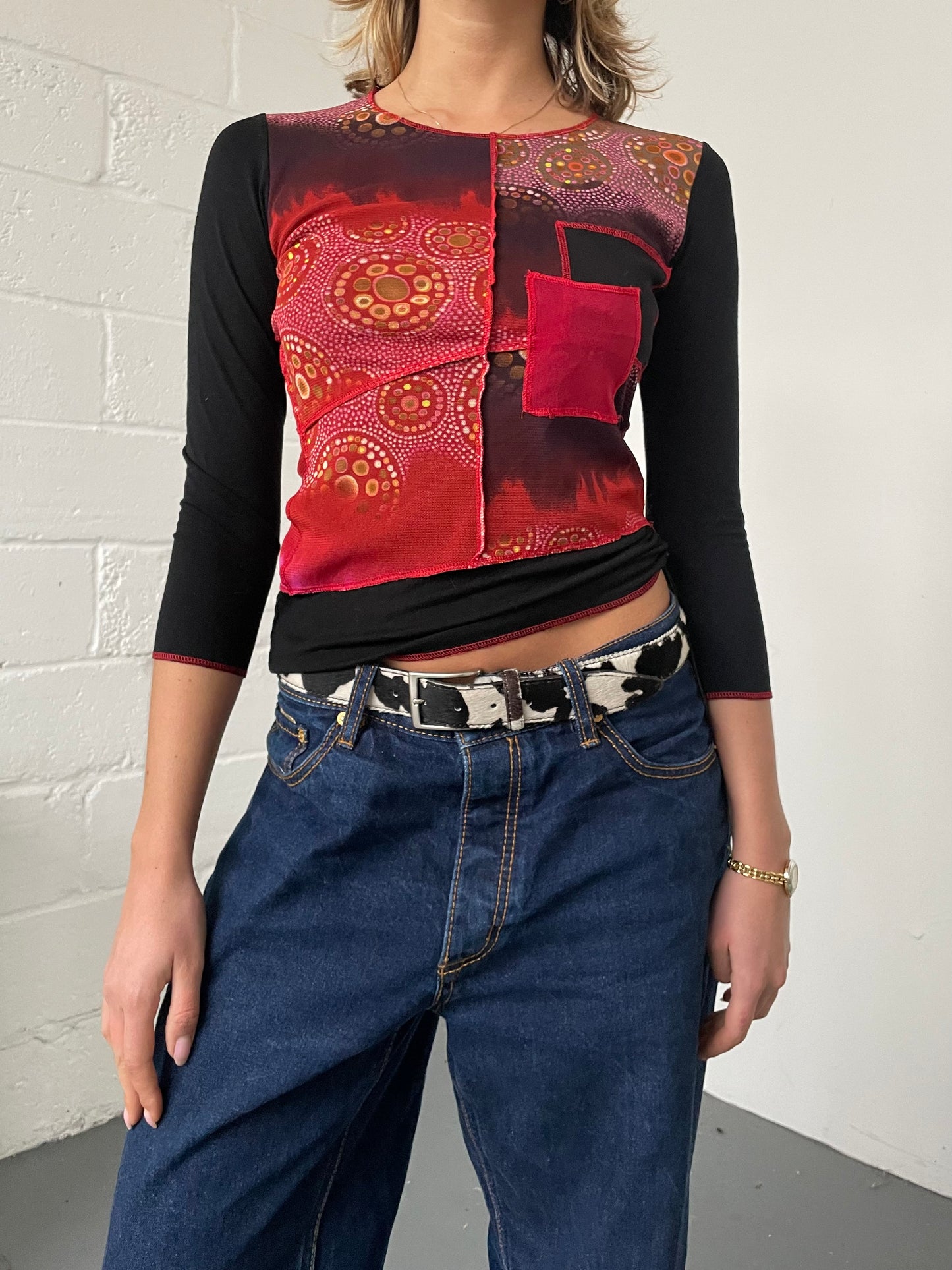 Asymmetric Patchwork Mesh Top