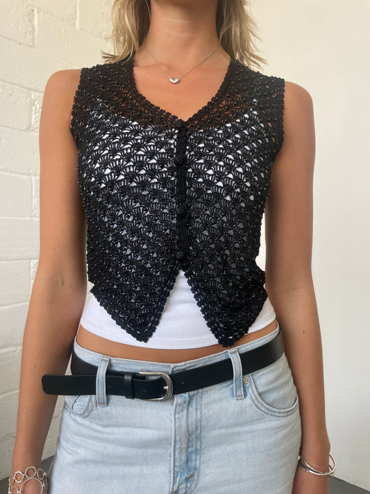 Black Crochet Vest