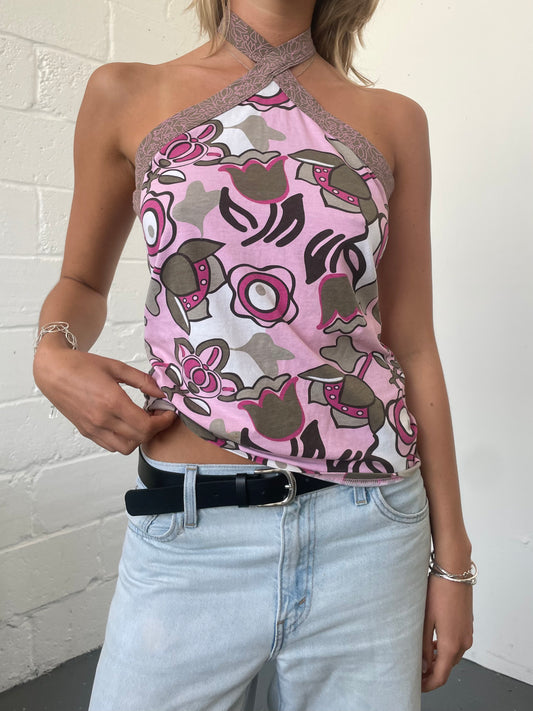 Pink Floral Halter Top