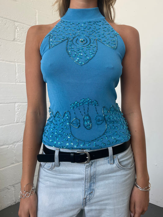 Bright Blue Knitted Halter Top