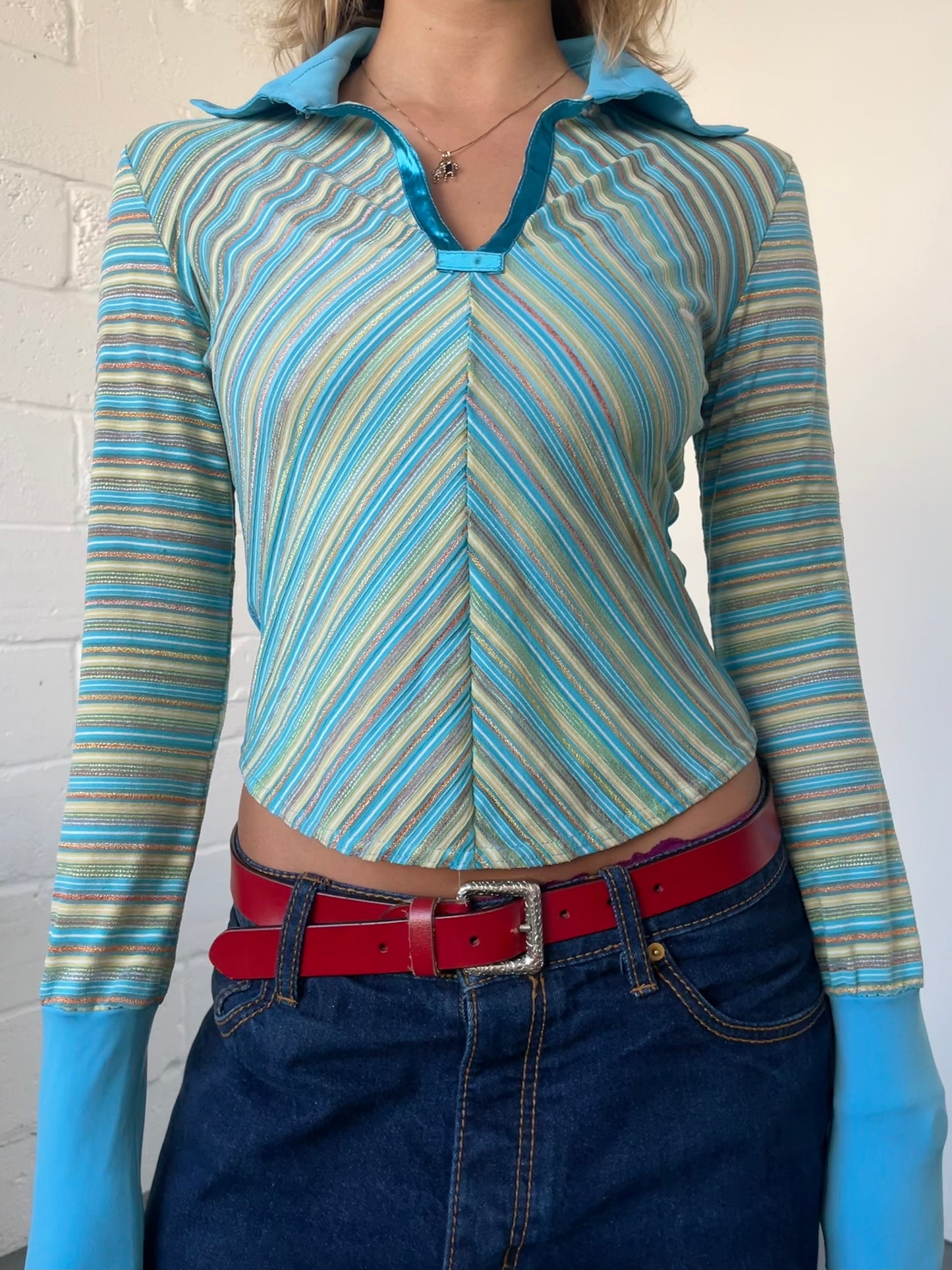 Blue and Yellow Mesh Stripe Shirt