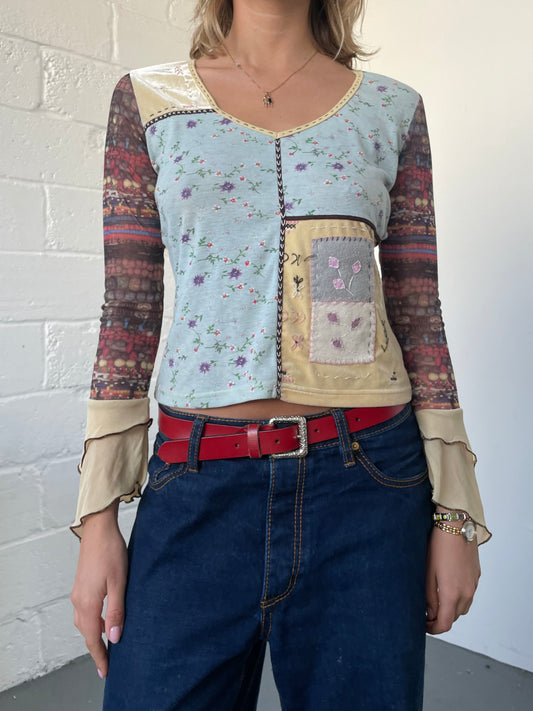 Patchwork Paisley Print Long Sleeve Tee